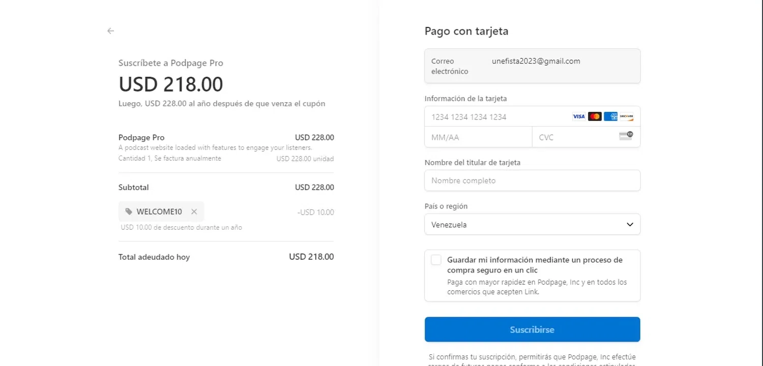 Podpage checkout page showing Podpage coupon code box | Screenshot taken by SimplyCodes community member on Dec 15, 2024