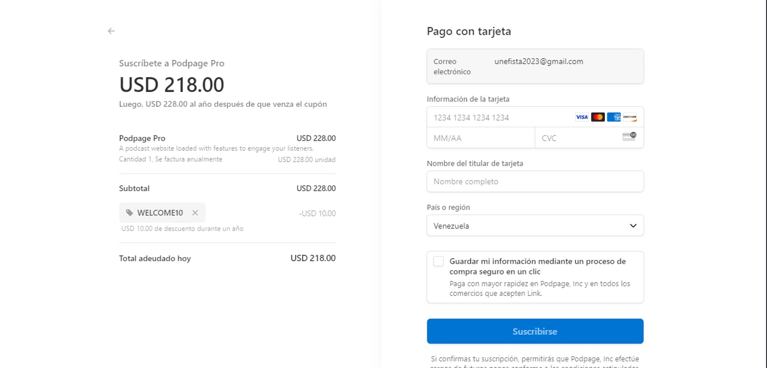 Podpage checkout page showing Podpage coupon code box | Screenshot taken by SimplyCodes community member on Nov 29, 2024