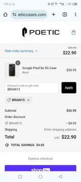 BRIAN15 coupon verification screenshot