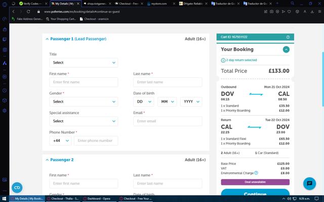 P&O Ferries checkout page showing P&O Ferries promo code box | Screenshot taken by SimplyCodes community member on Oct 20, 2024