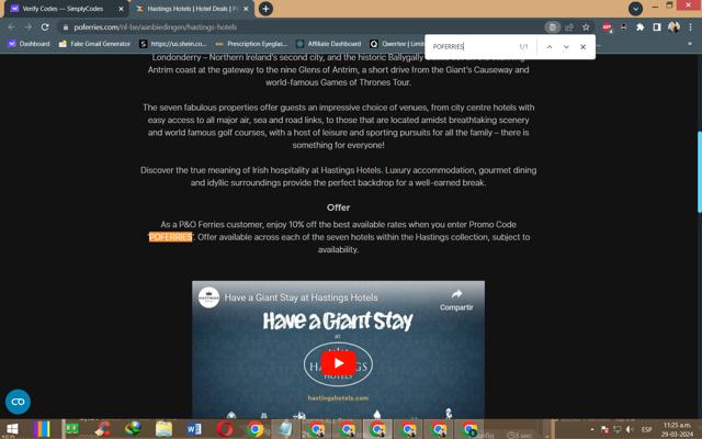 P&O Ferries checkout page showing P&O Ferries promo code box | Screenshot taken by SimplyCodes community member on Mar 29, 2024
