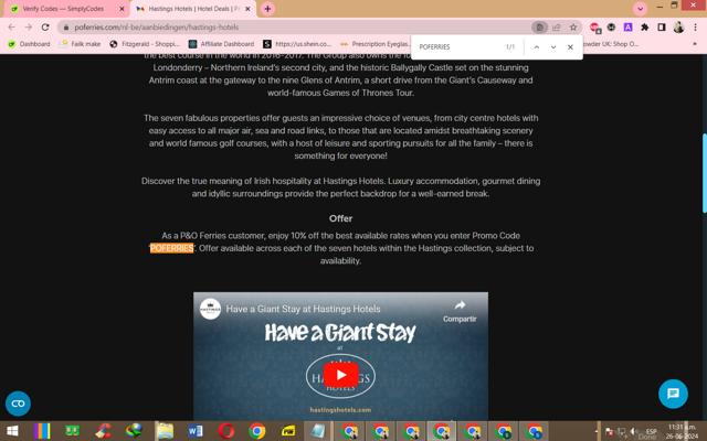 P&O Ferries checkout page showing P&O Ferries promo code box | Screenshot taken by SimplyCodes community member on Jun 26, 2024