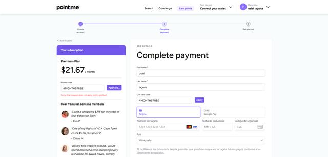 point.me checkout page showing point.me promo code box | Screenshot taken by SimplyCodes community member on Sep 26, 2025