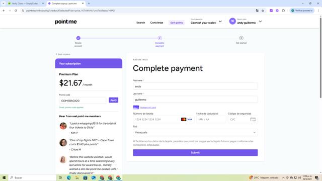 point.me checkout page showing point.me promo code box | Screenshot taken by SimplyCodes community member on Sep 26, 2025