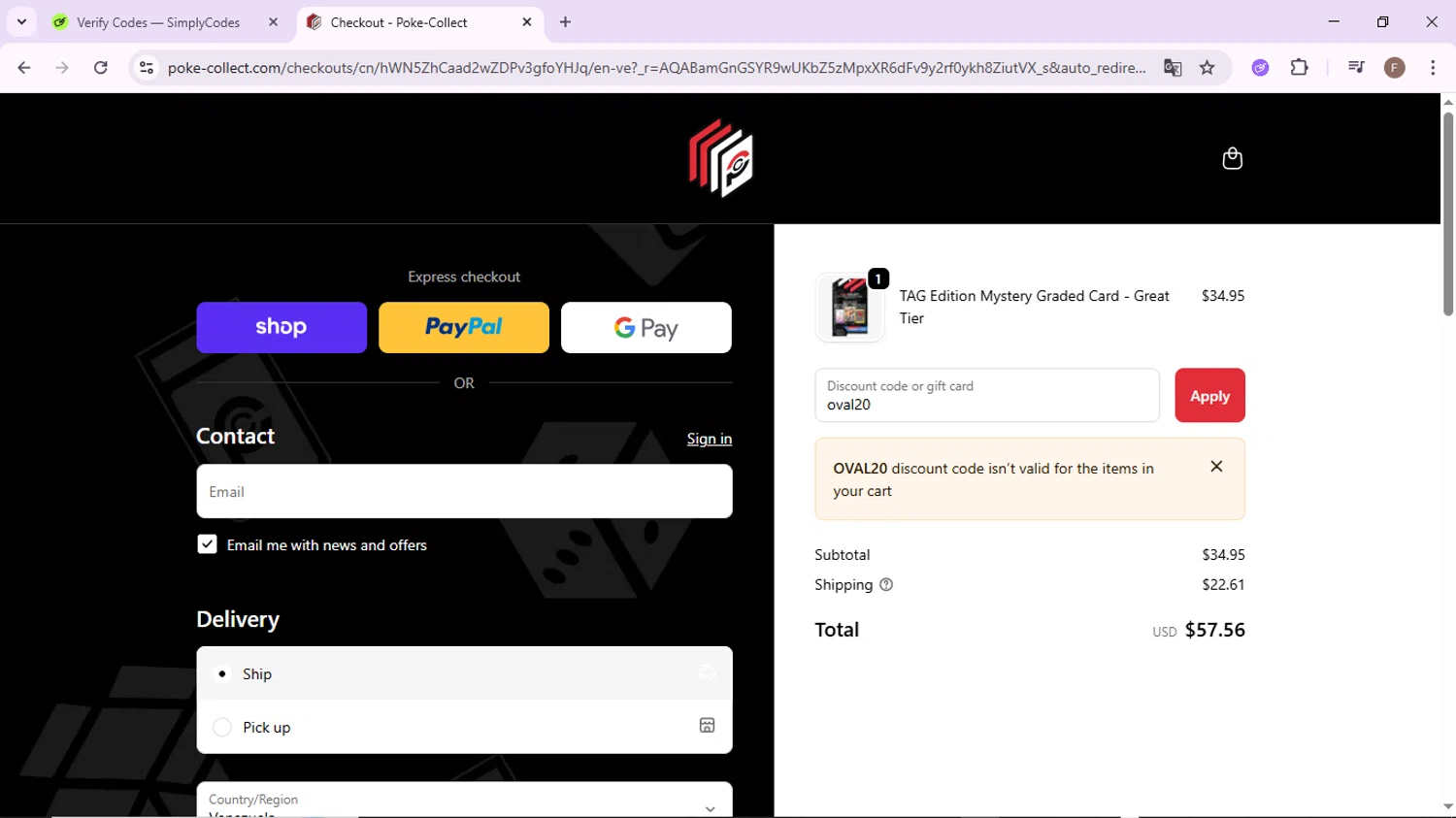 Poke Collect promo code screenshot showing code oval20 applied at Poke Collect checkout page. Uploaded by SimplyCodes community member CashLion2660 on Nov 22, 2025