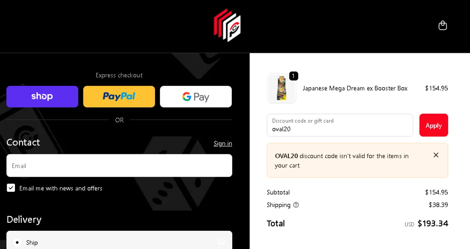 Poke Collect promo code screenshot showing code oval20 applied at Poke Collect checkout page. Uploaded by SimplyCodes community member goldhooh on Nov 11, 2025