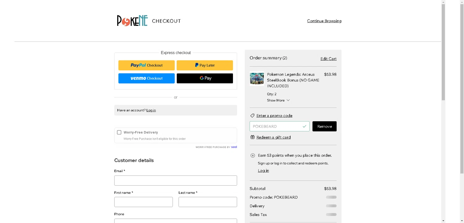 Pokene promo code screenshot showing code pokebeard applied at Pokene checkout page. Uploaded by SimplyCodes community member ExtraordinaryMaven3628 on Oct 9, 2025