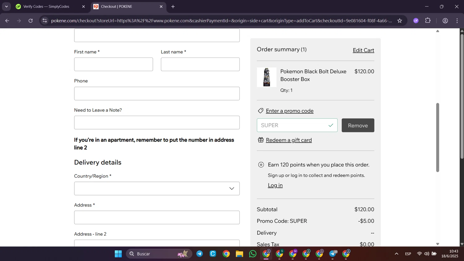Pokene promo code screenshot showing code SUPER applied at Pokene checkout page. Uploaded by SimplyCodes community member Puppet on Jun 18, 2025