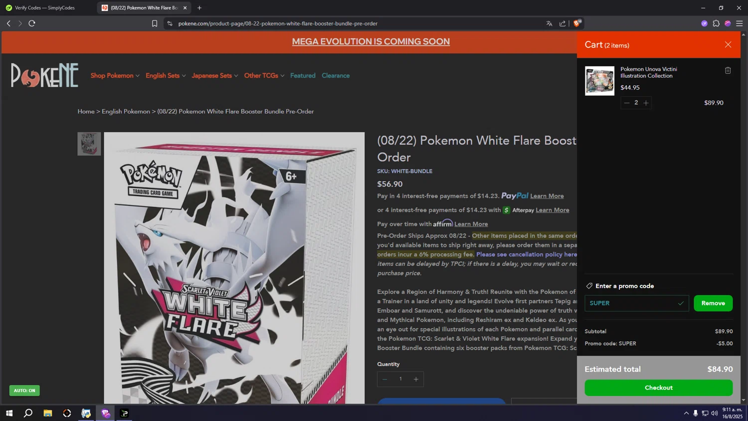 Pokene promo code screenshot showing code SUPER applied at Pokene checkout page. Uploaded by SimplyCodes community member HUMANIZER on Aug 16, 2025