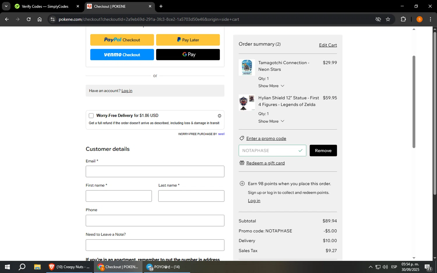 Pokene promo code screenshot showing code NOTAPHASE applied at Pokene checkout page. Uploaded by SimplyCodes community member StevenZarraga on Sep 30, 2025