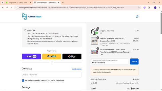 PokeNinJapan checkout page showing PokeNinJapan promo code box | Screenshot taken by SimplyCodes community member on Aug 28, 2025