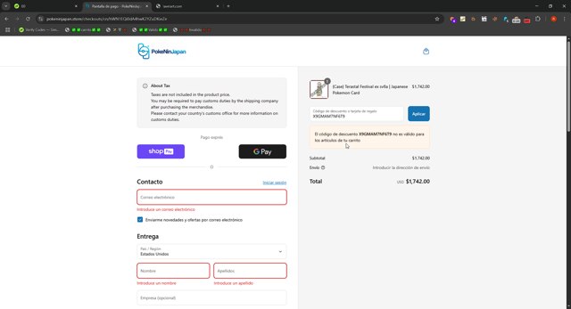 PokeNinJapan checkout page showing PokeNinJapan promo code box | Screenshot taken by SimplyCodes community member on Jul 30, 2025