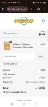 Poke10 coupon verification screenshot