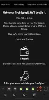 CASINO100 coupon verification screenshot