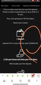 CASINO100 coupon verification screenshot