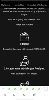 CASINO100 coupon verification screenshot