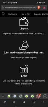 CASINO100 coupon verification screenshot