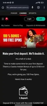 CASINO100 coupon verification screenshot