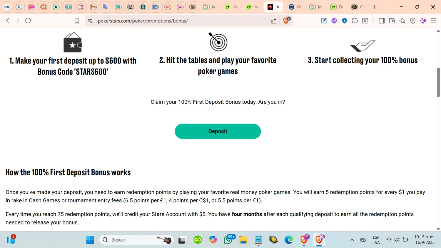 PokerStars Casino promo code screenshot showing code STARS600 applied at PokerStars Casino checkout page. Uploaded by SimplyCodes community member cosita on Sep 17, 2025