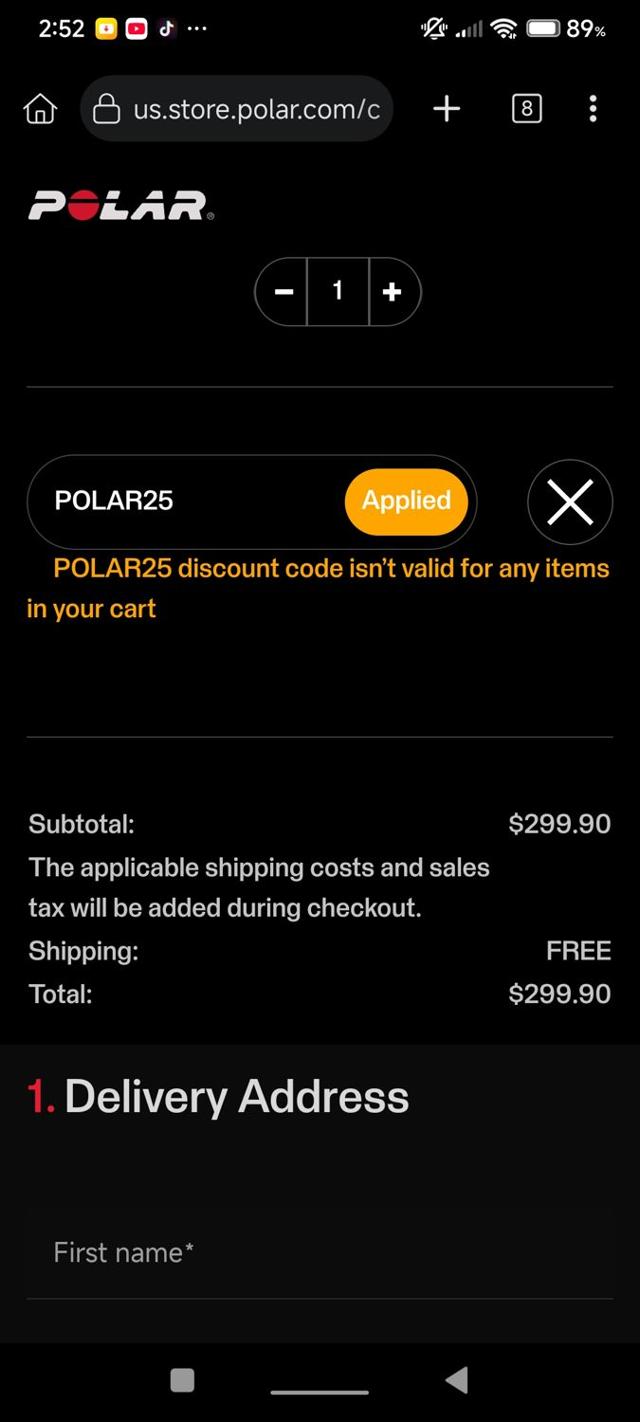 Polar checkout page showing Polar coupon code box | Screenshot taken by SimplyCodes community member on Sep 22, 2025
