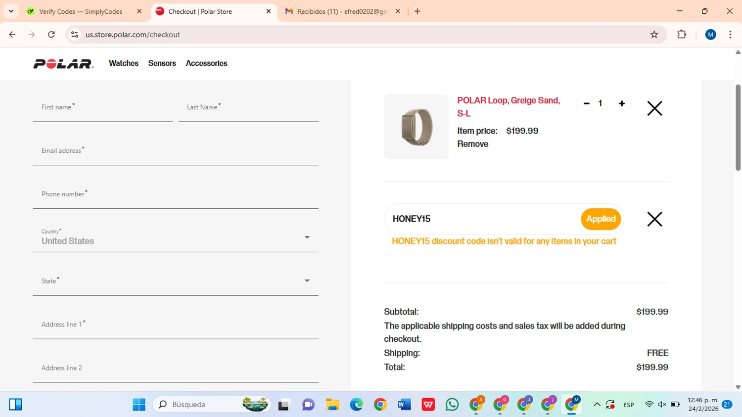 Verification screenshot for 15% Off Select Items at Polar - 4mo ago