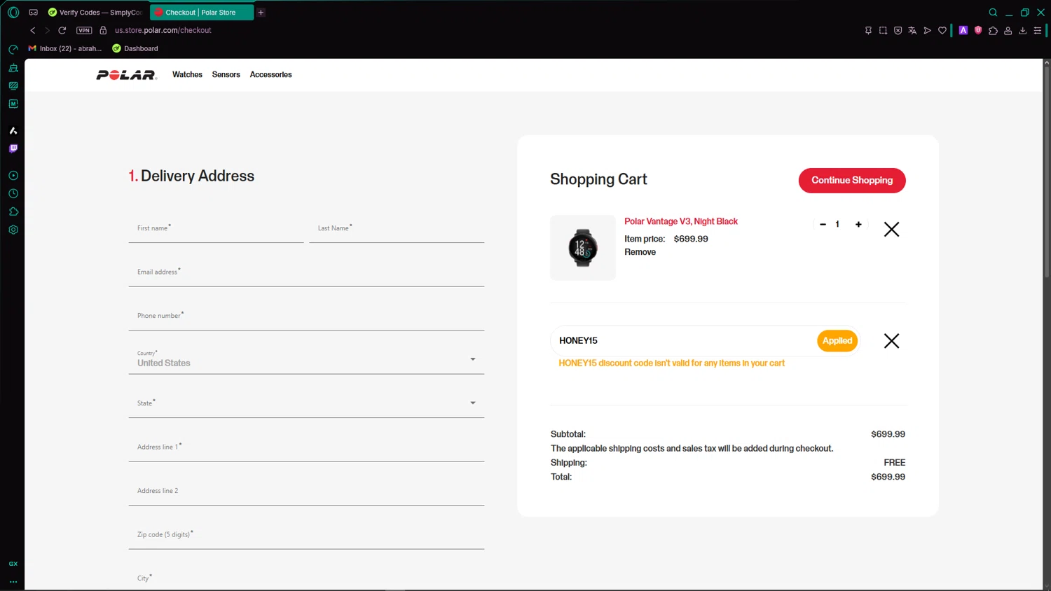Verification screenshot for 15% Off Select Items at Polar - 3mo ago
