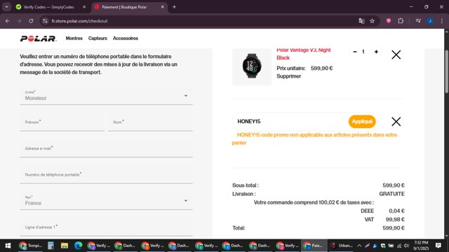 Polar checkout page showing Polar coupon code box | Screenshot taken by SimplyCodes community member on Sep 1, 2025