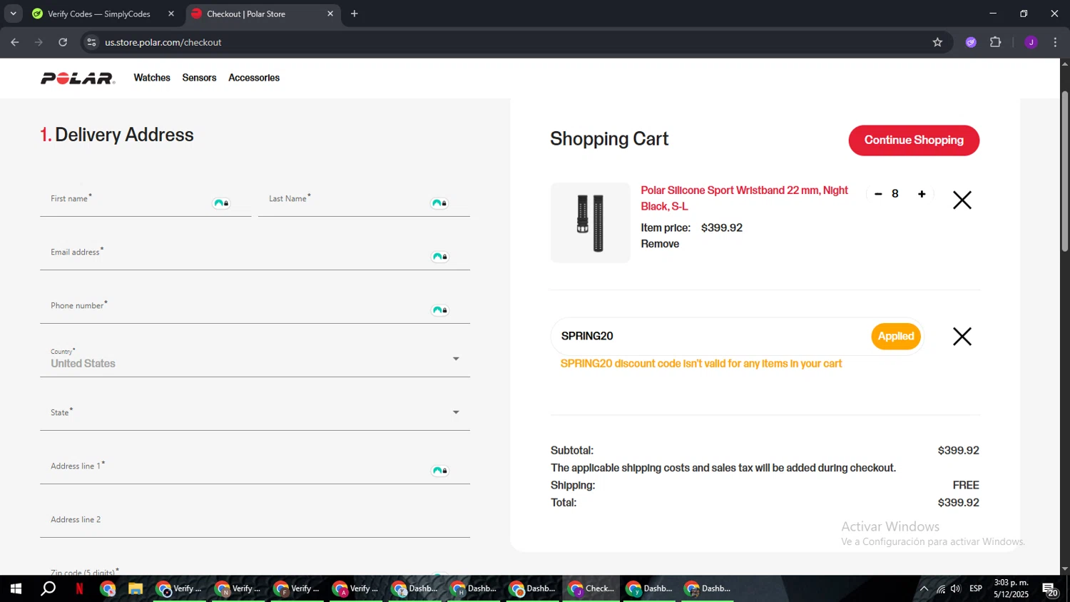 Polar checkout page showing Polar coupon code box | Screenshot taken by SimplyCodes community member on Dec 5, 2025