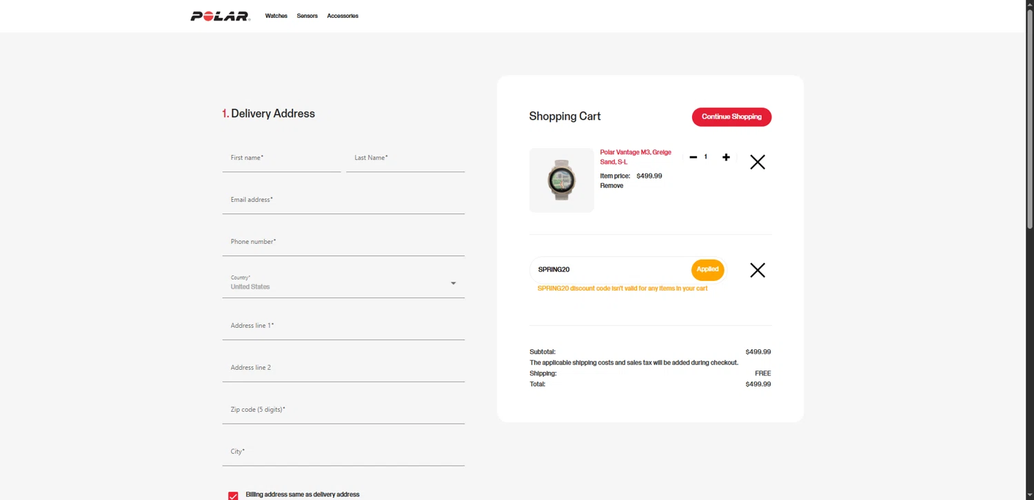Verification screenshot for 20% Off Select Items at Polar - 4mo ago