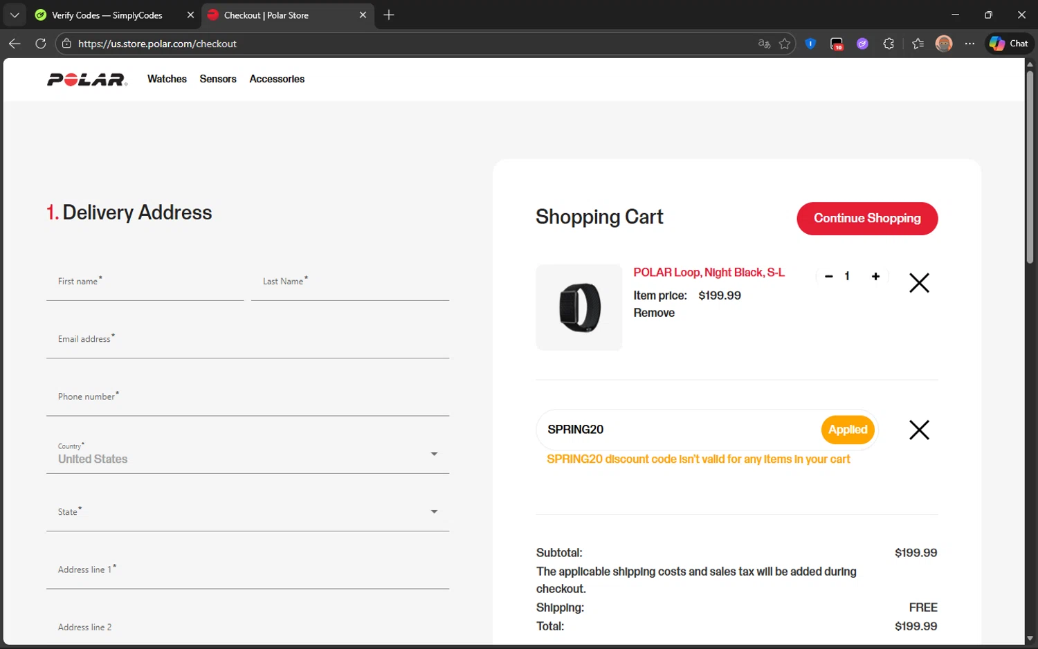 Polar checkout page showing Polar coupon code box | Screenshot taken by SimplyCodes community member on Feb 15, 2026