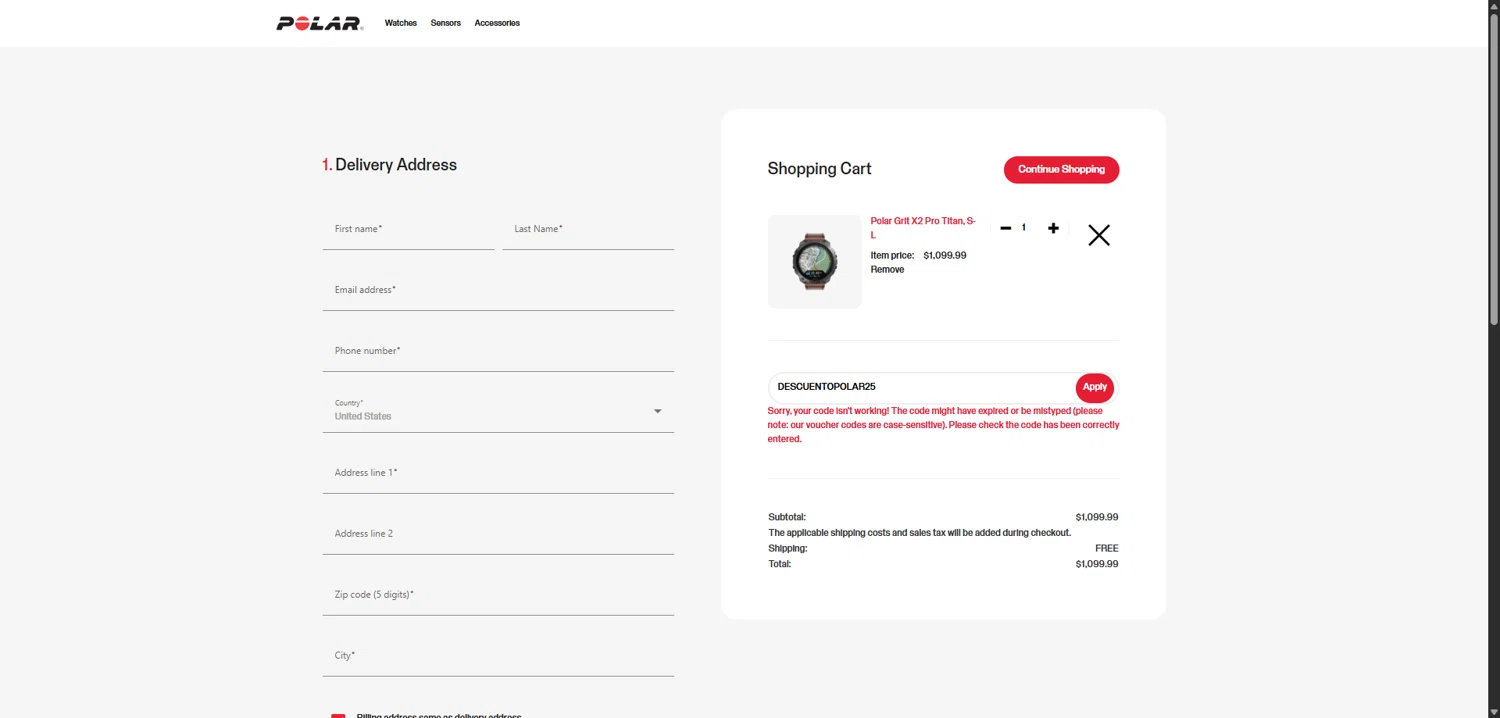 Verification screenshot for 25% Off Select Items at Polar - 4mo ago