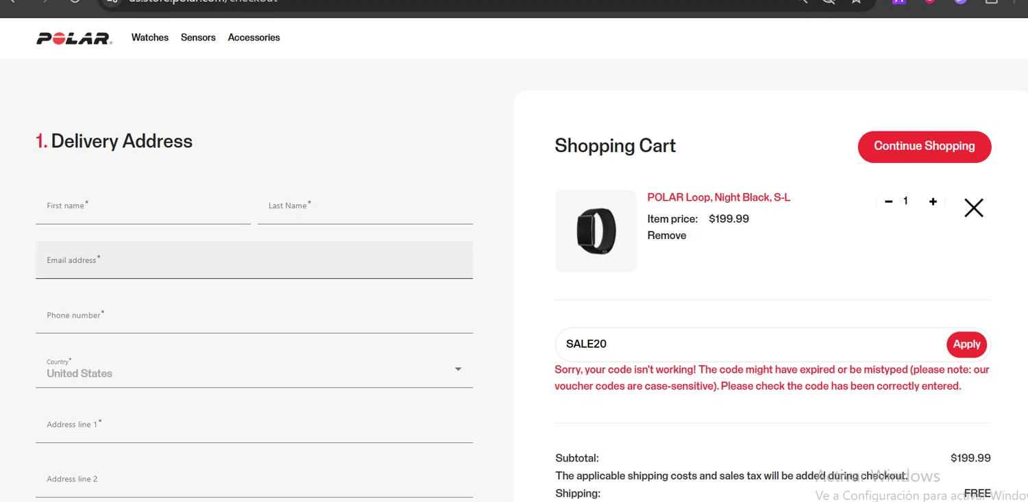 Verification screenshot for 20% Off Select Items at Polar - 3mo ago