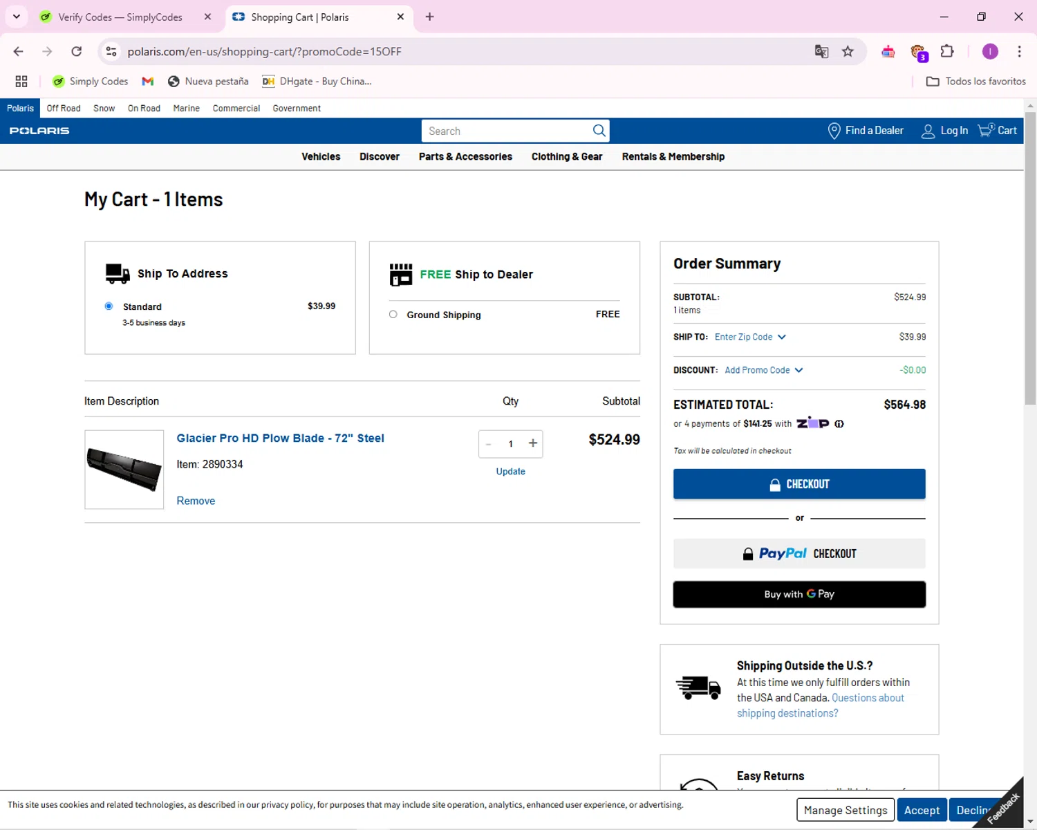 where to use Polaris promo code box