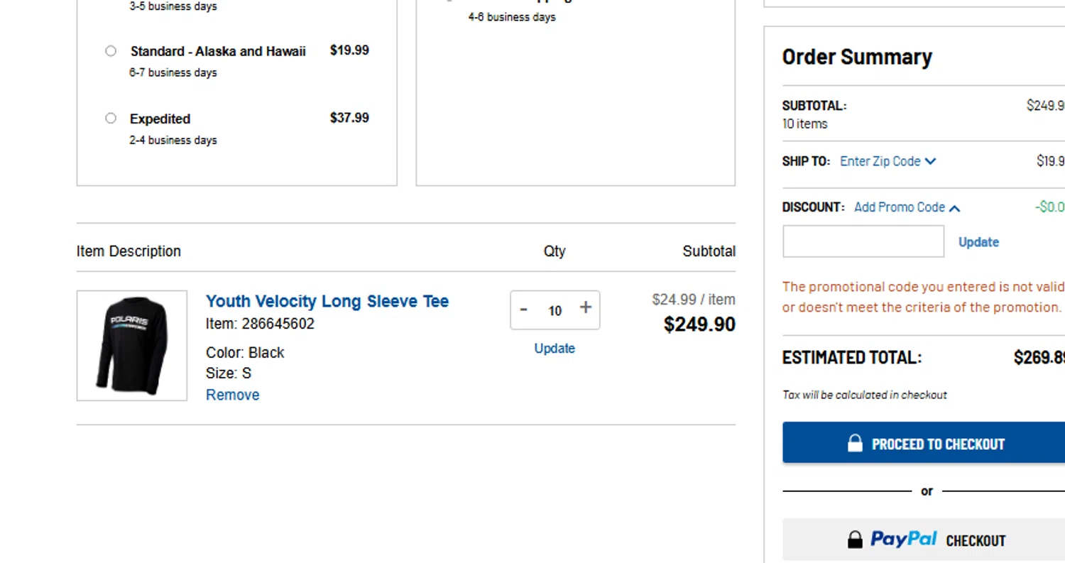 Polaris promo code screenshot showing code TAKE20 applied at Polaris checkout page. Uploaded by SimplyCodes community member CouponLion324 on Oct 8, 2025