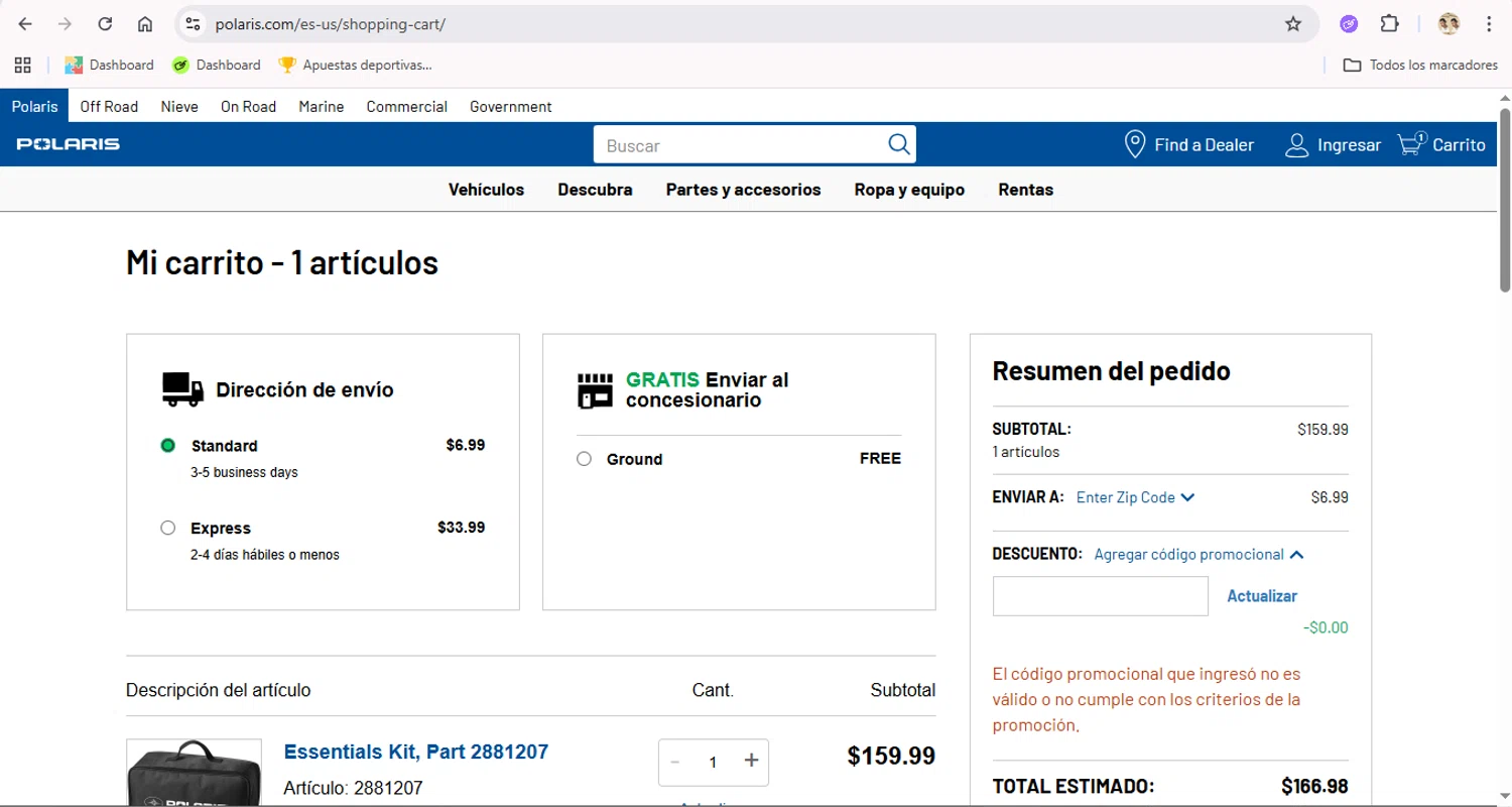 Polaris promo code screenshot showing code GARAGE20 applied at Polaris checkout page. Uploaded by SimplyCodes community member LegendaryTitan9160 on Oct 5, 2025