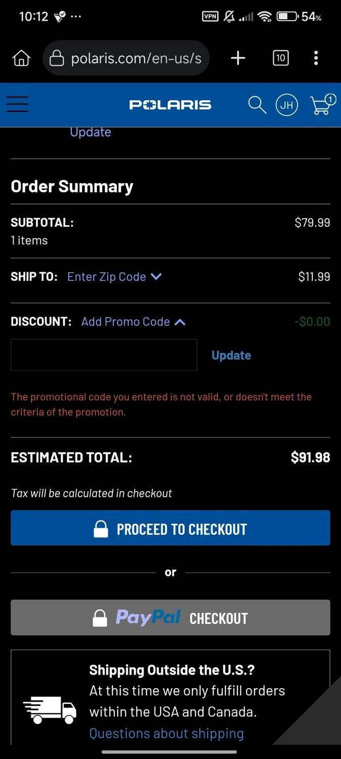 Polaris promo code screenshot showing code HDPARTS20 applied at Polaris checkout page. Uploaded by SimplyCodes community member Enmanuel17 on Oct 6, 2025
