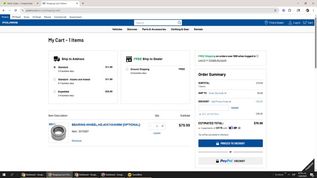 Polaris checkout page showing Polaris promo code box | Screenshot taken by SimplyCodes community member on Aug 14, 2025