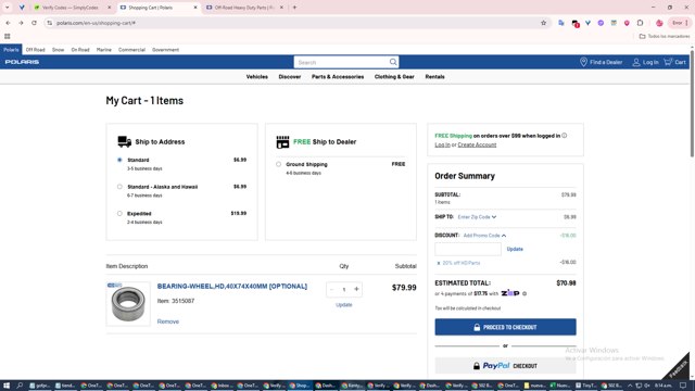 Polaris checkout page showing Polaris promo code box | Screenshot taken by SimplyCodes community member on Aug 29, 2025