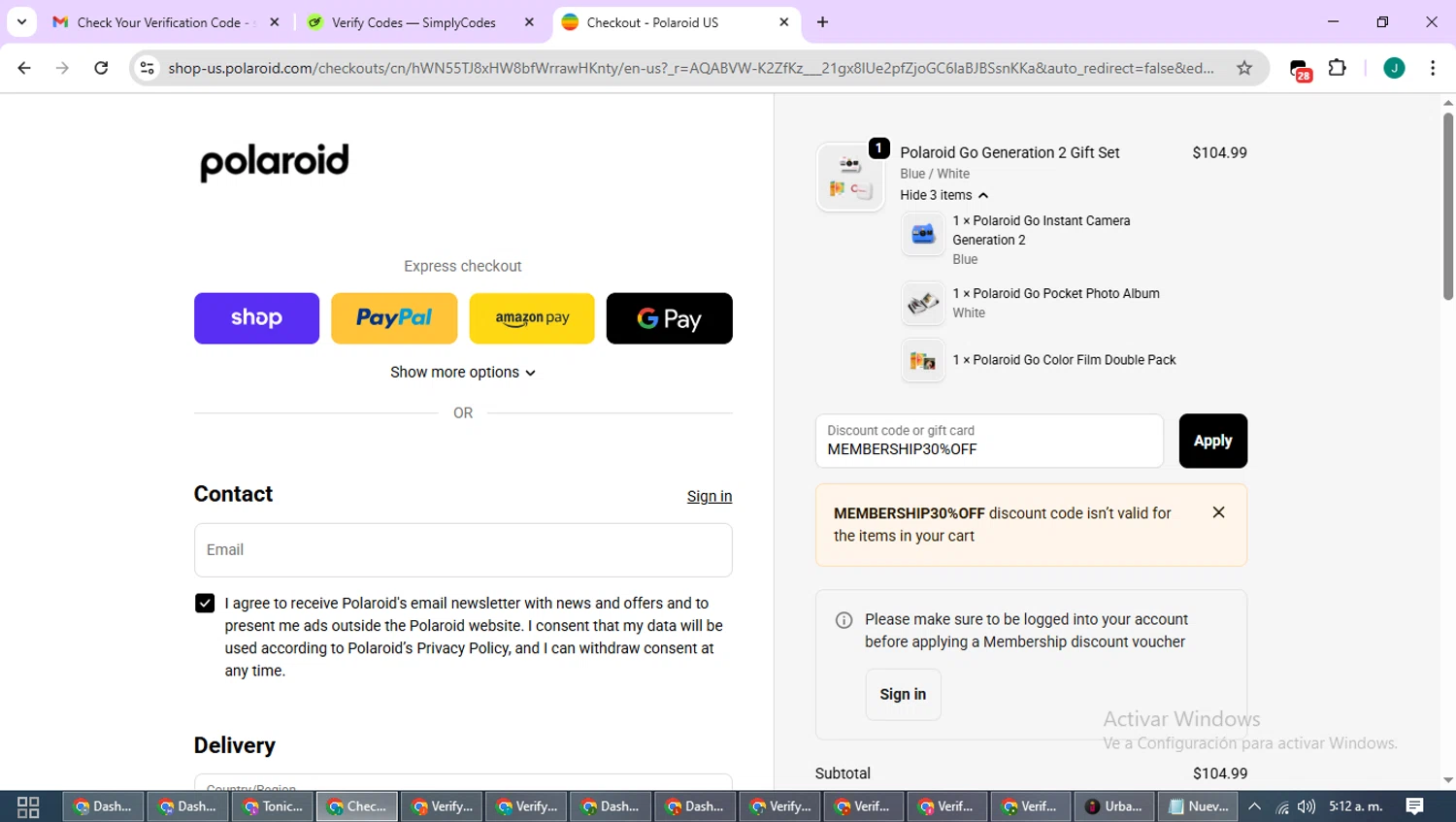 Polaroid discount code screenshot showing code MEMBERSHIP30%OFF applied at Polaroid checkout page. Uploaded by SimplyCodes community member SavvyCurator1770 on Nov 9, 2025
