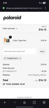 Thankyou15 coupon verification screenshot