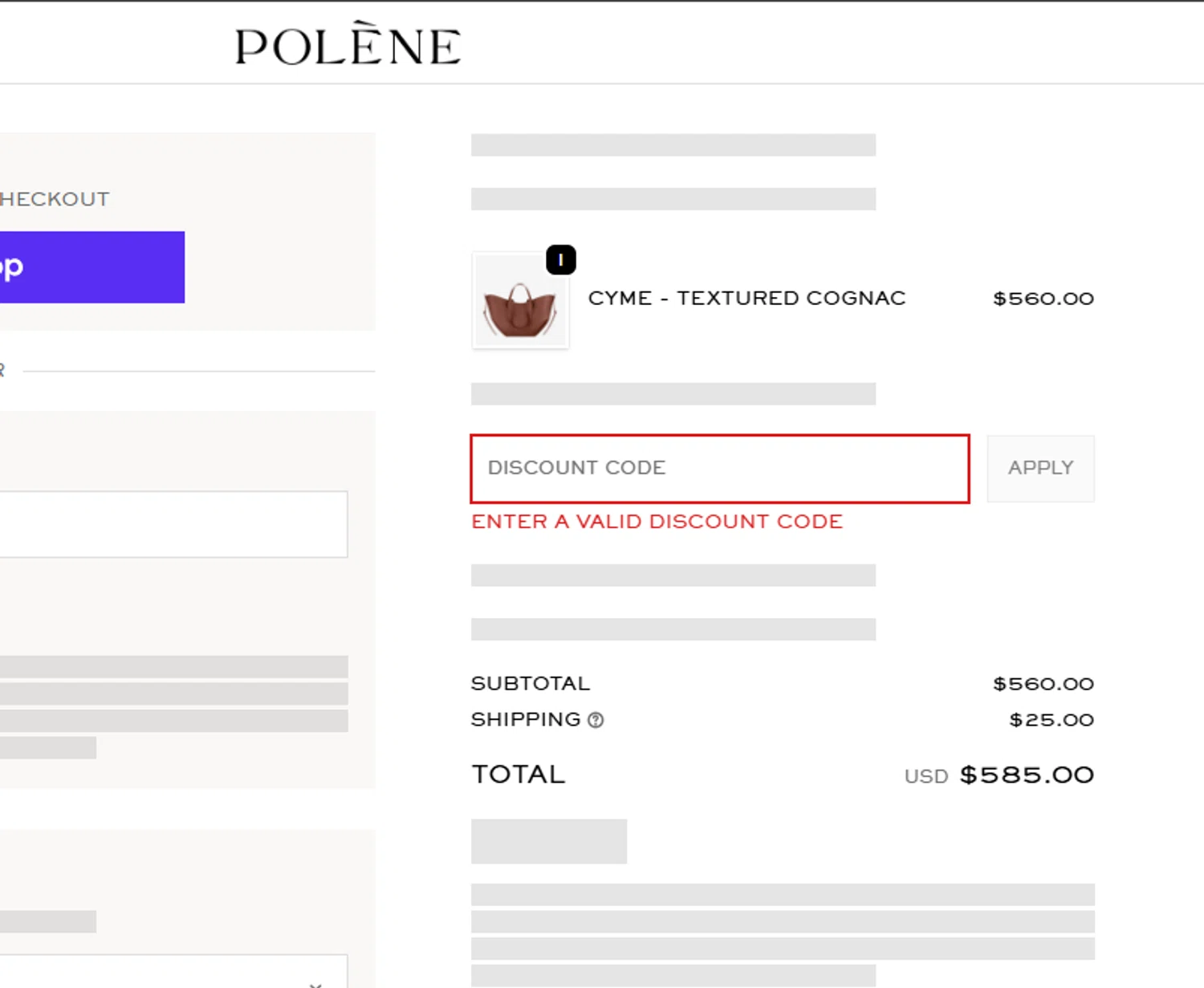 Polène promo code screenshot showing code SPRING19 applied at Polène checkout page. Uploaded by SimplyCodes community member Jose_515 on Feb 11, 2026
