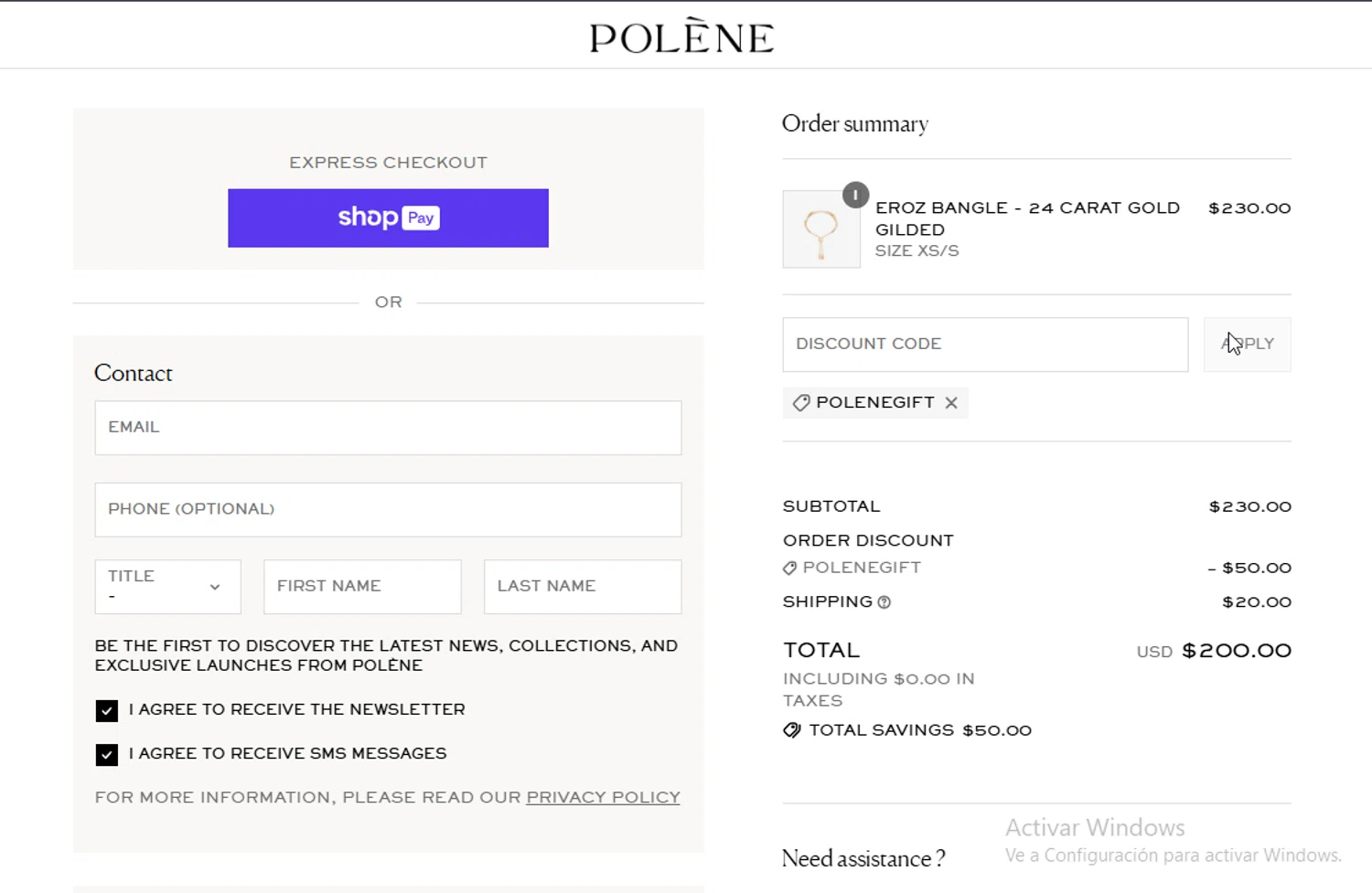 Polène checkout page showing Polène promo code box | Screenshot taken by SimplyCodes community member on Jul 4, 2025