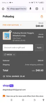 Messi coupon verification screenshot
