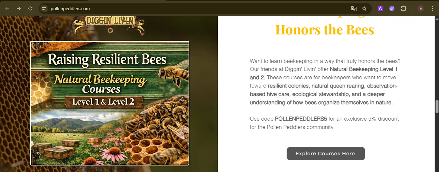 Pollen Peddlers Apiary promo code screenshot showing code POLLENPEDDLERS5 applied at Pollen Peddlers Apiary checkout page. Uploaded by SimplyCodes community member GoldCurator1773 on Apr 3, 2026