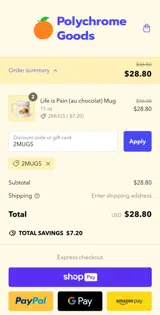 2MUGS coupon verification screenshot