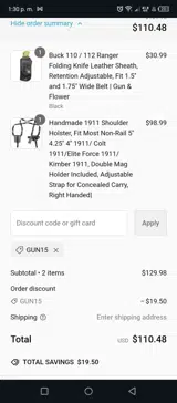GUN15 coupon verification screenshot