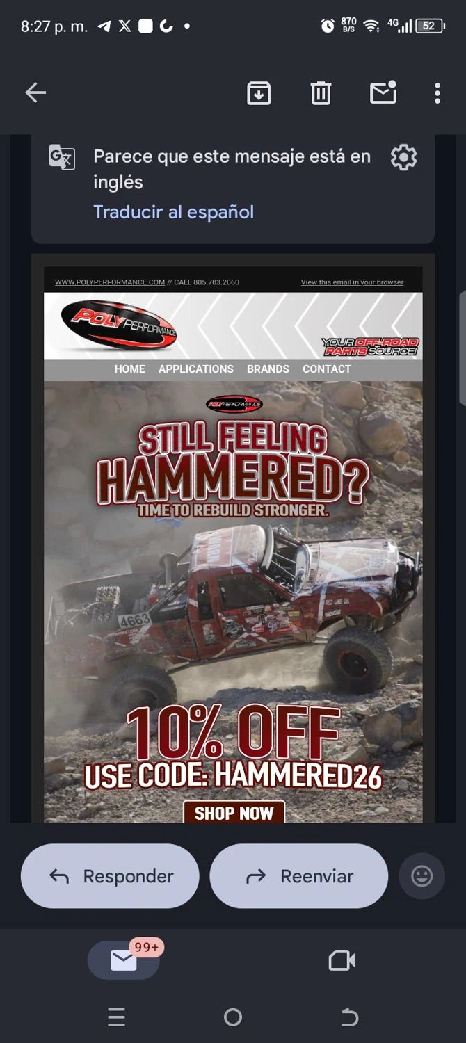 Poly Performance discount code screenshot showing code Hammered26 applied at Poly Performance checkout page. Uploaded by SimplyCodes community member kellymoreno on Feb 14, 2026