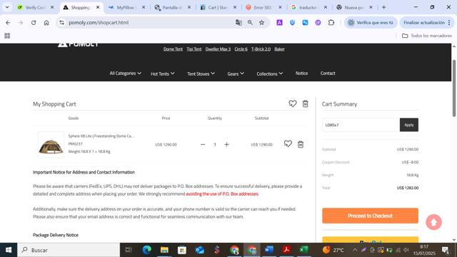 Pomoly checkout page showing Pomoly discount code box | Screenshot taken by SimplyCodes community member on Jul 15, 2025