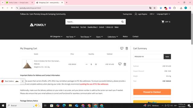 Pomoly checkout page showing Pomoly discount code box | Screenshot taken by SimplyCodes community member on Jul 10, 2025