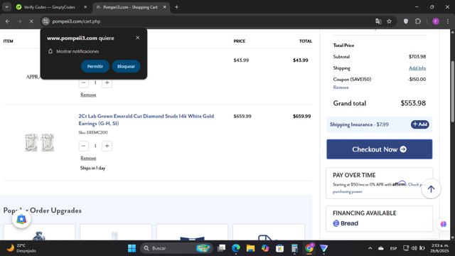 Pompeii3 checkout page showing Pompeii3 promo code box | Screenshot taken by SimplyCodes community member on Jun 29, 2025